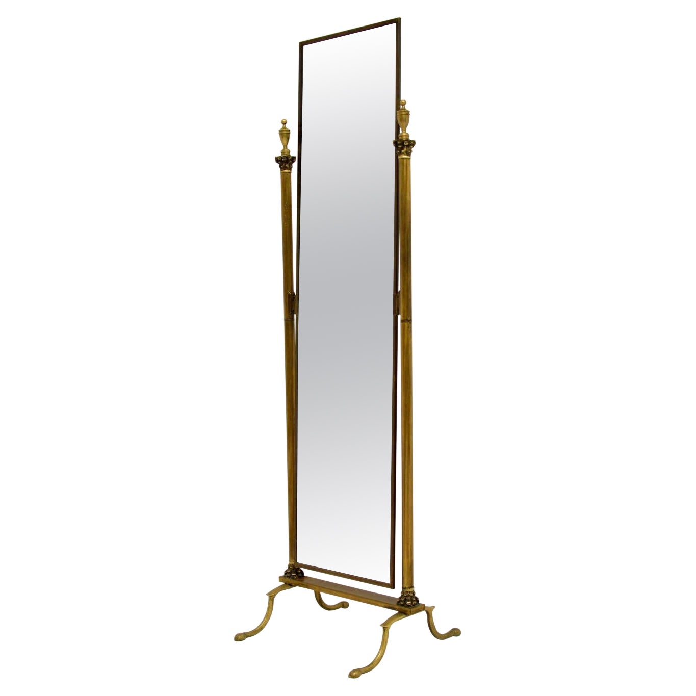 Antique Neo-Classical Style Brass Cheval Mirror By Peerage