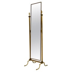 Antique Neo-Classical Style Brass Cheval Mirror By Peerage