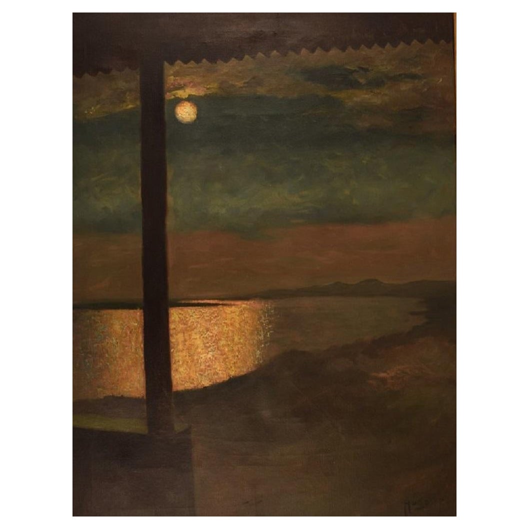 Hugo Vilfred Pedersen, Denmark, Oil on Canvas, Landscape with Moon