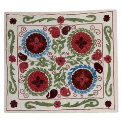 18"x18" Uzbek Suzani Pillow Case, Silk Embroidery Cushion Cover, New Lace Pillow