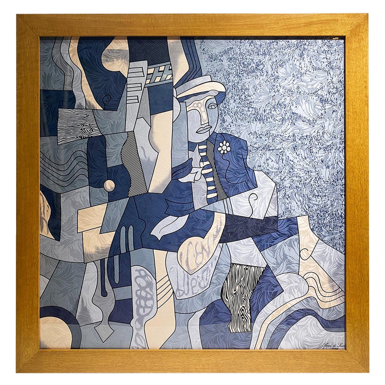 Anne De Sevil Figurative Framed Silk Scarf in the Style of Pablo Picasso, France