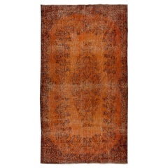 Distressed Organic Wool Rug, 5.8x10.4 Ft, Turkish Carpet Redyed in Burnt Orange