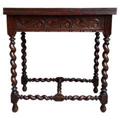 19th century French Carved Oak Game Table Barley Twist Louis XIII Renaissance