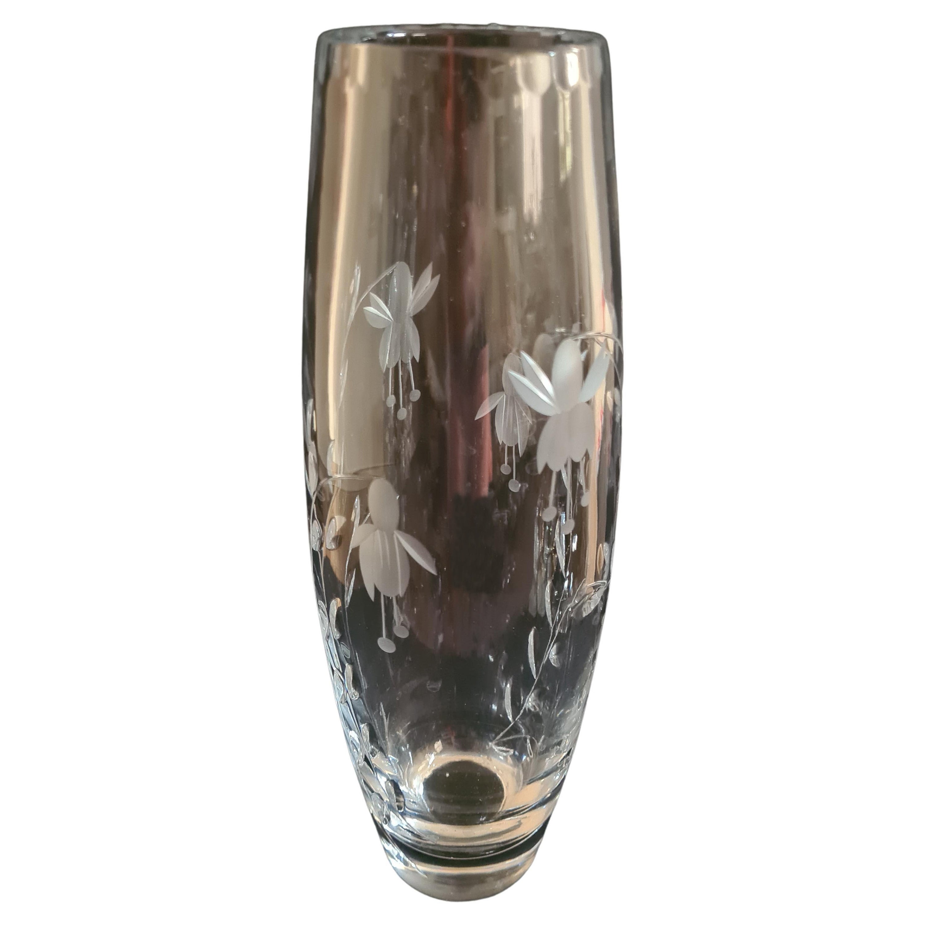 Hand Cut large Rockingham Fuchsia Cascade Crystal Vase For Sale