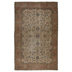 7x10.5 Ft Midcentury Handmade Oushak Area Rug in Beige with Floral Design