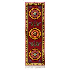 Vintage 2.3x7.4 Ft Uzbek Suzani Bedspread, Handmade Silk Embroidery Table Runner