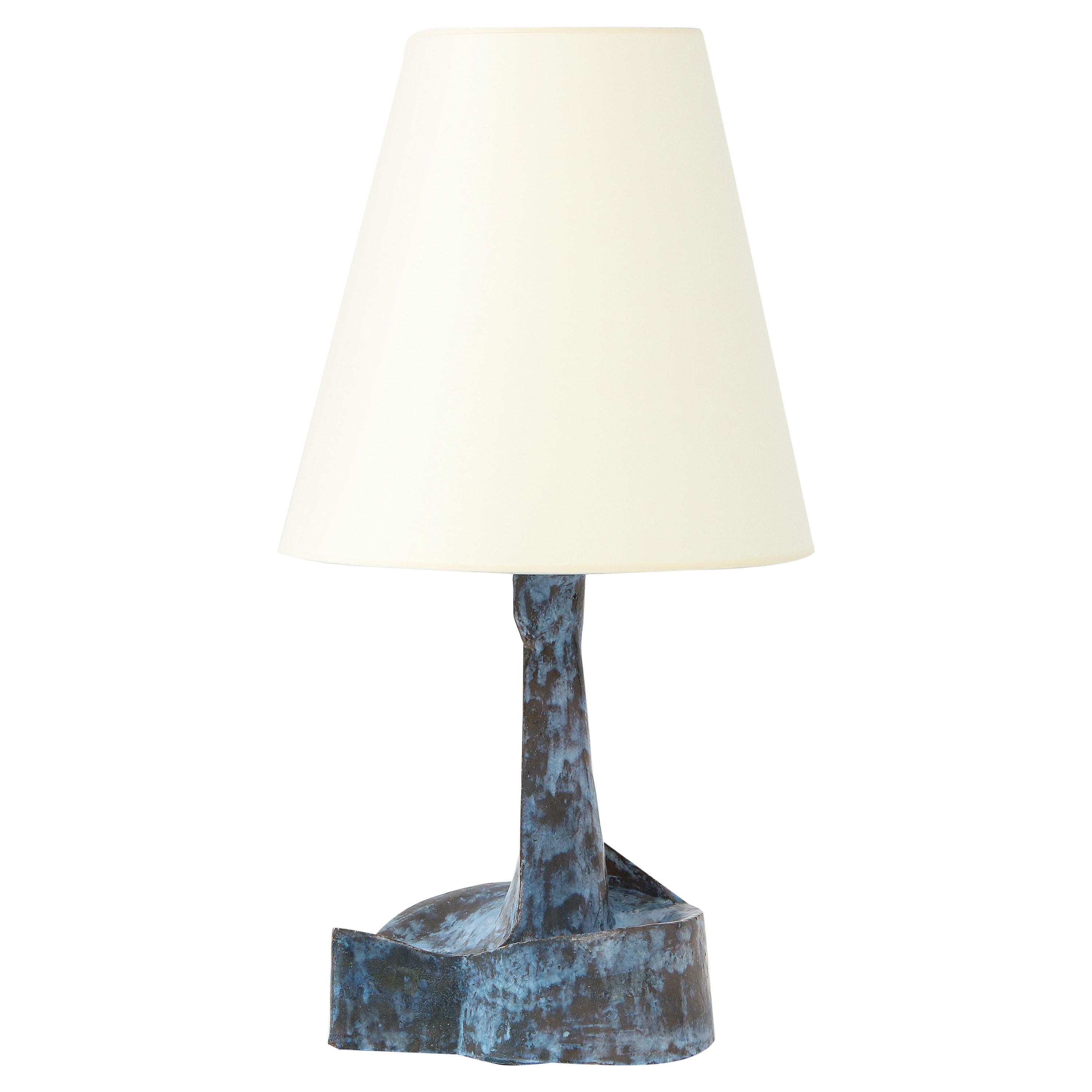 Sculptural Light Blue Mid-Century French Ceramic Table Lamp