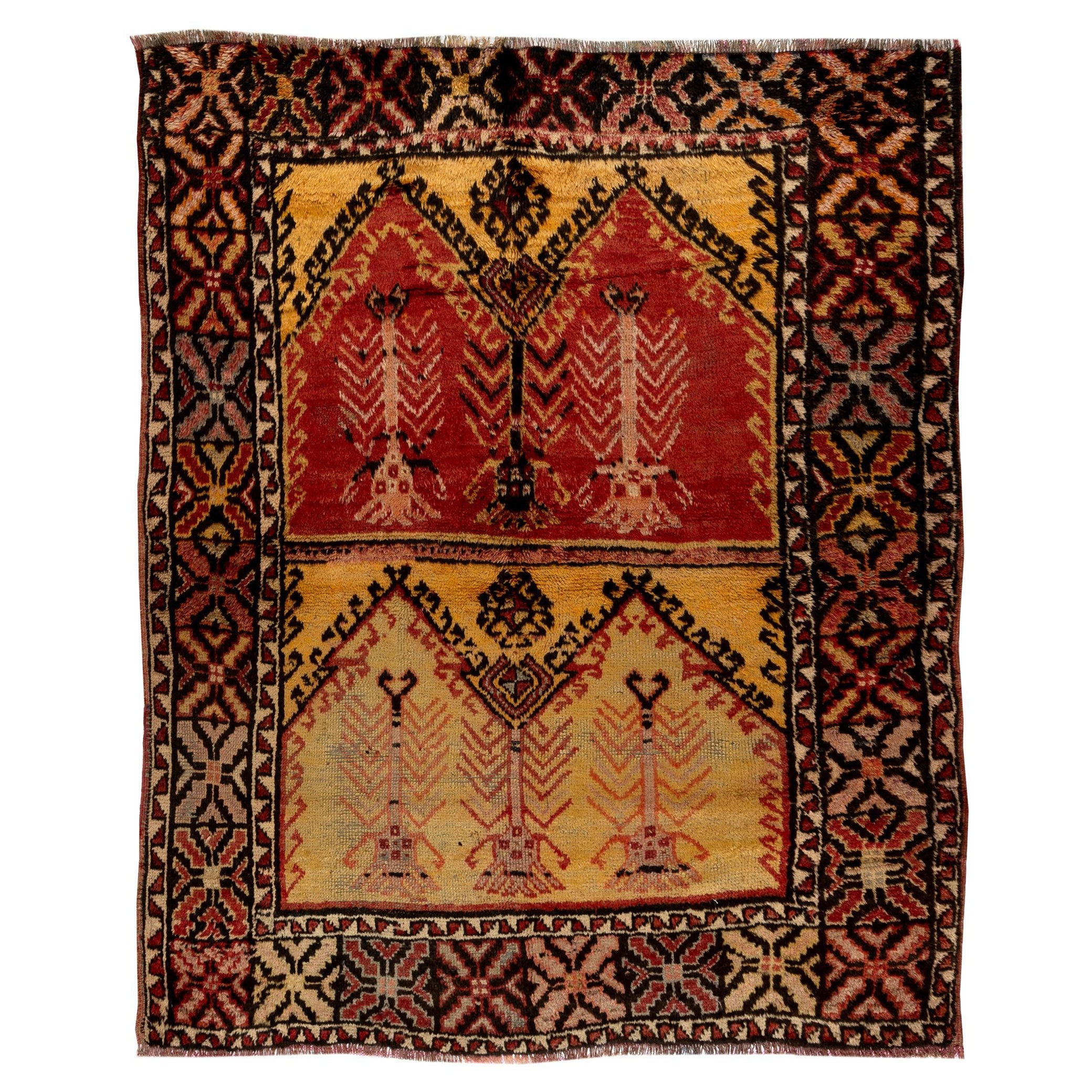 5x6 Ft Hand-Knotted Vintage Anatolian "Tulu" Rug, 100% Organic Wool