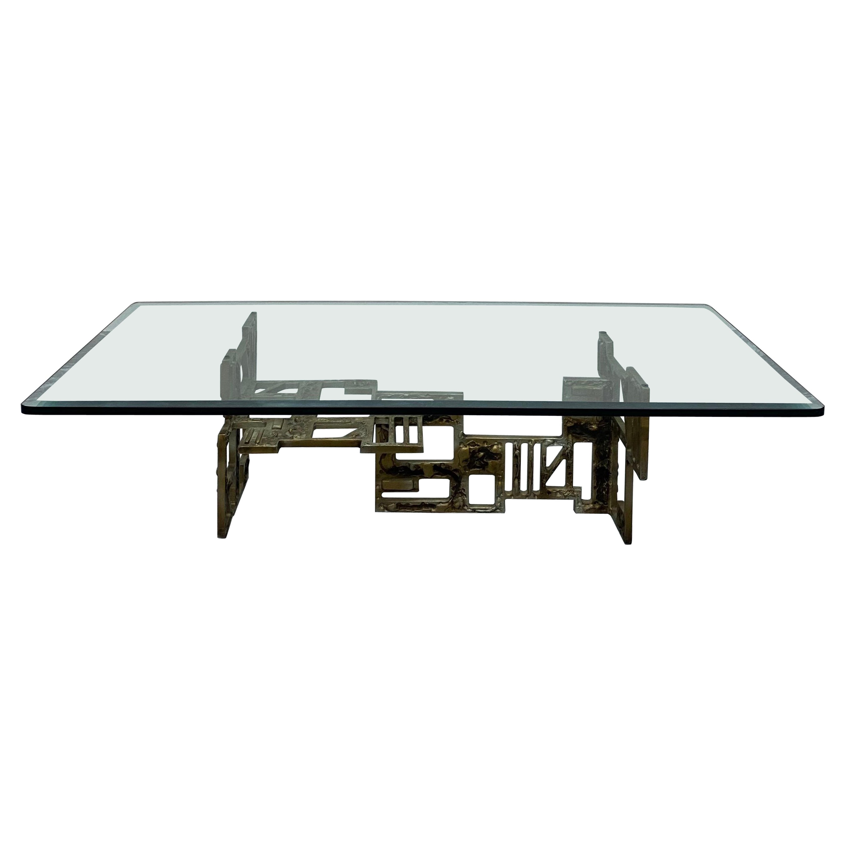 Mid-Century Brutalist Steel Table with Beveled Glass Top, 1960s
