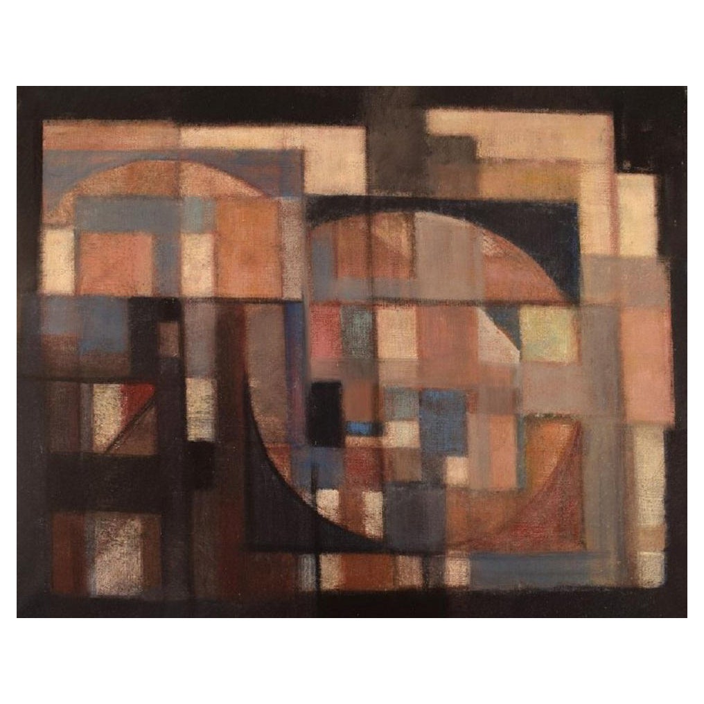 Svend Aage Larsen, Denmark, Oil on Canvas, Geometric Composition, Dated 1971