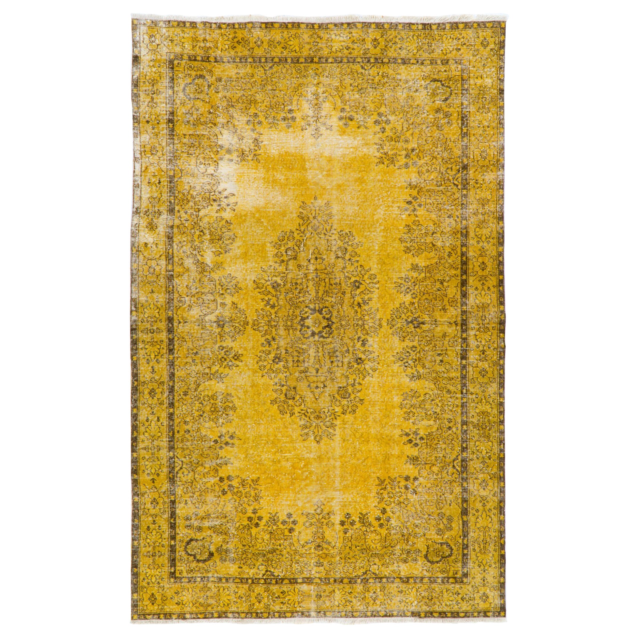 7.4x10 ft Vintage Handmade Wool Turkish Area Rug OverDyed in Red For