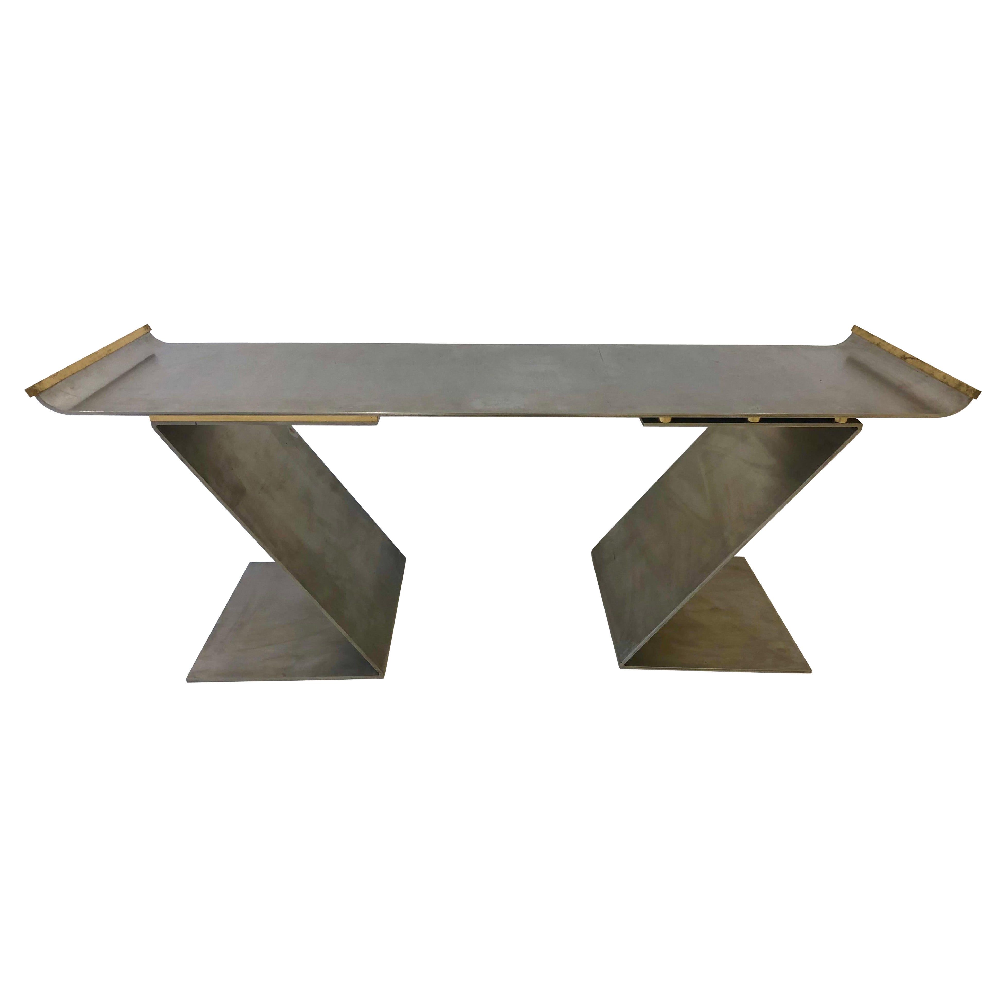 Chic Custom Steel and Bronze Bench in the style of Maria Pergay For Sale