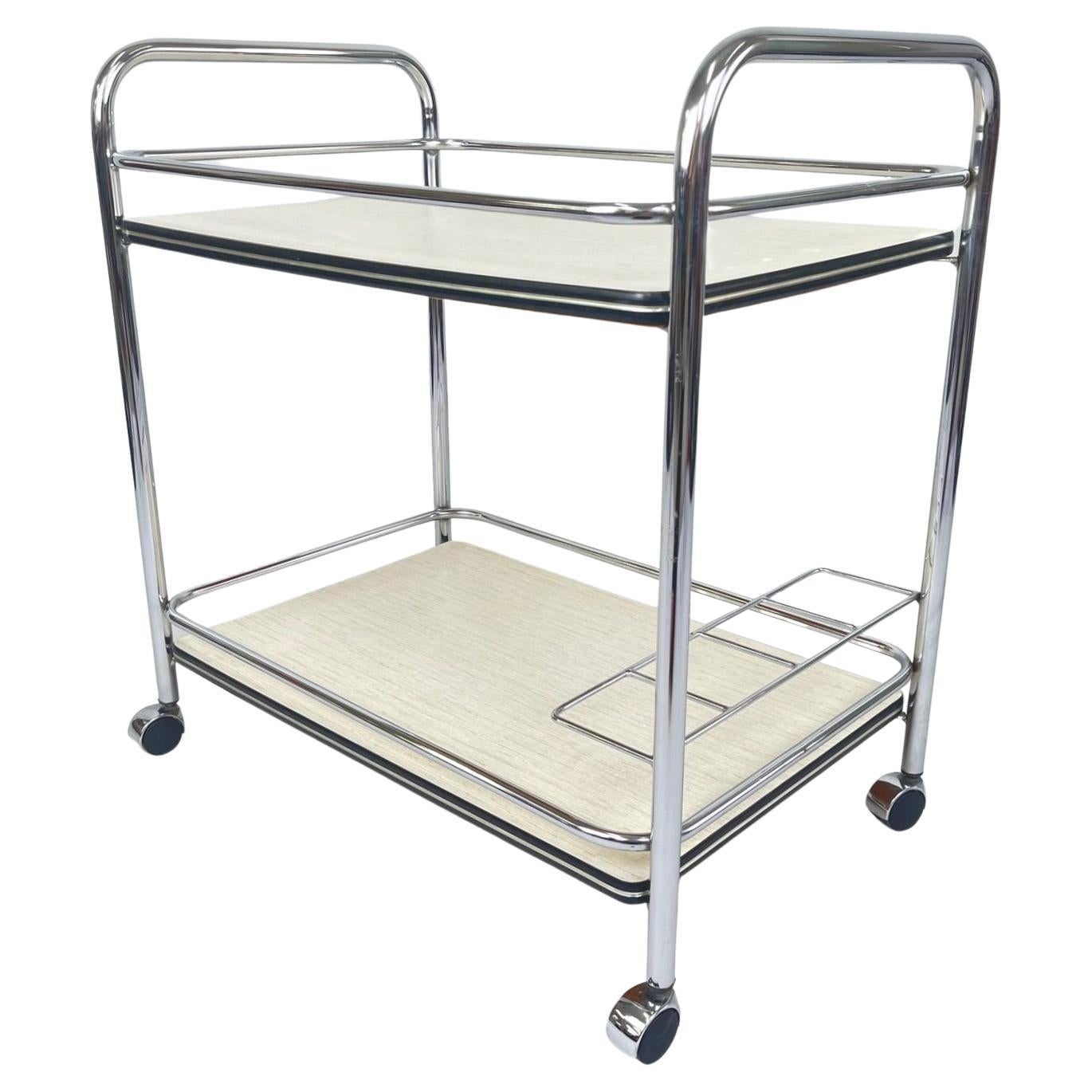 Vintage Chrome and Plywood Serving Cart, 1980's