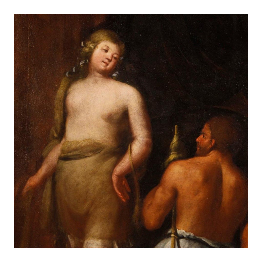 17th Century Oil on Canvas Italian Mythological Painting Hercules and Onfale