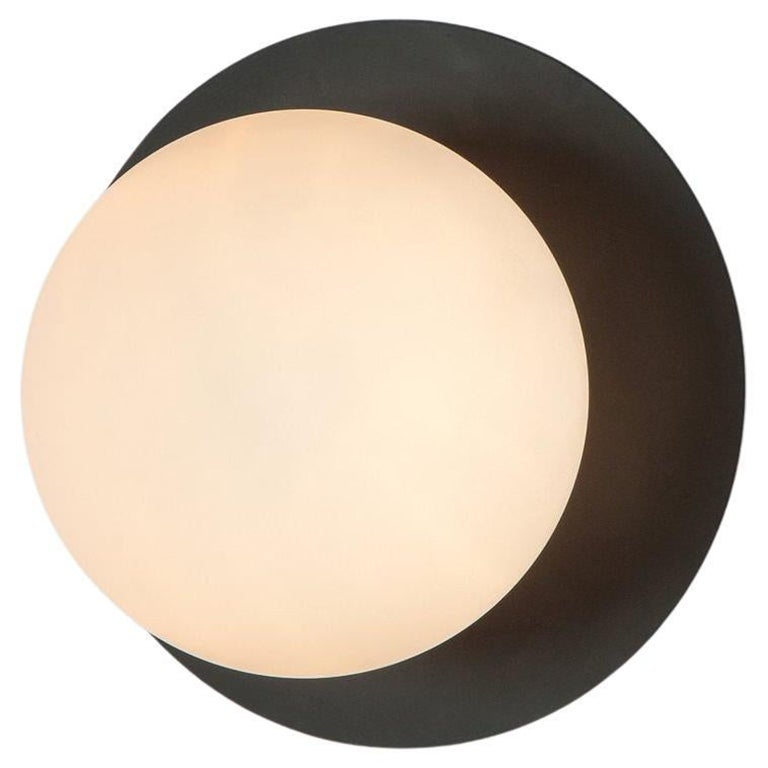 Houseof Charcoal Grey Opal Disk Wall Light with Metal and Glass Shade