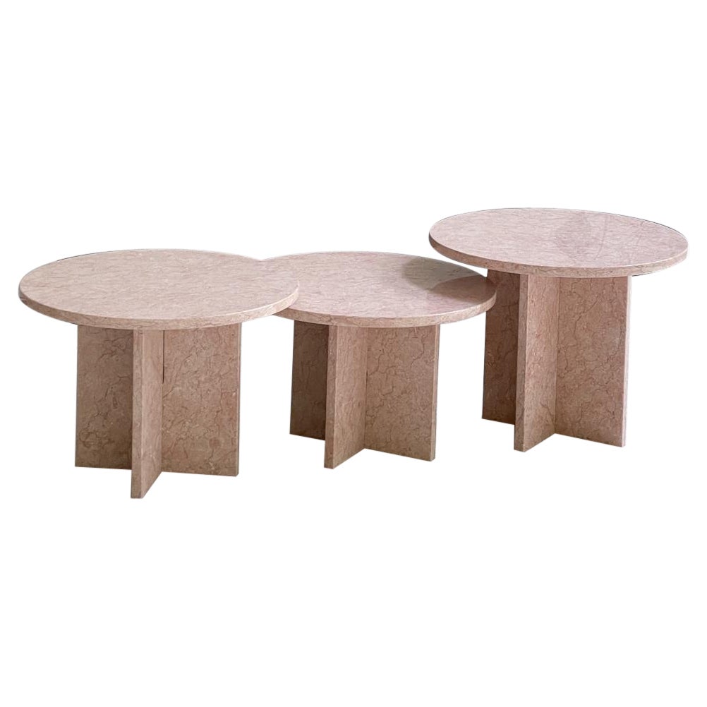 Oriental Pink Marble Nesting Table, Set of 3