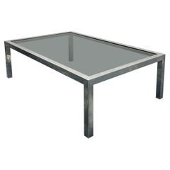 Parsons Style Aluminum Coffee Table Base with Smoked Glass Inset Top, 1970s