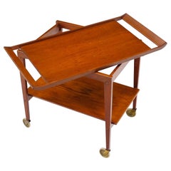 Vintage Danish Mid-Century Modern Teak Cart w/ Removable Tray on Wheels