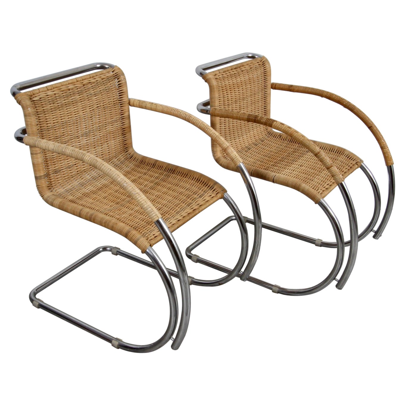 Mies van der Rohe MR20 Rattan Dining Chairs For Sale