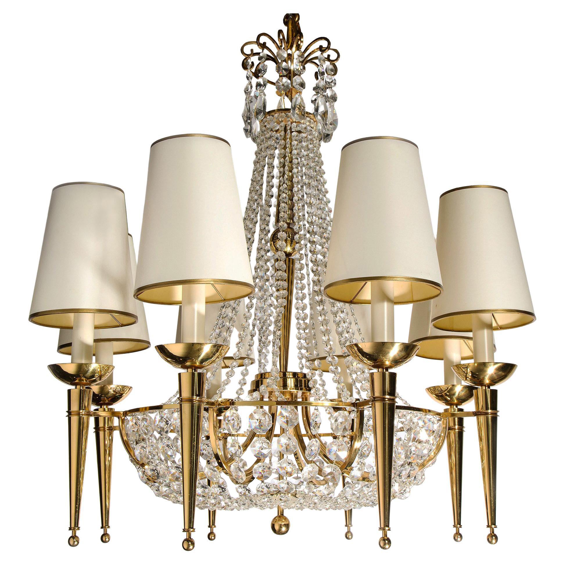 Crystal and Gilt Bronze Chandelier For Sale