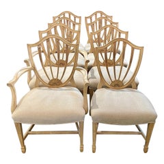 Set of 8 Antique English Bleached Mahogany Shield Back Dining Chairs