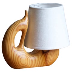 Swedish, Organic Table Lamp, Pine, Fabric, Sweden c. 1970s