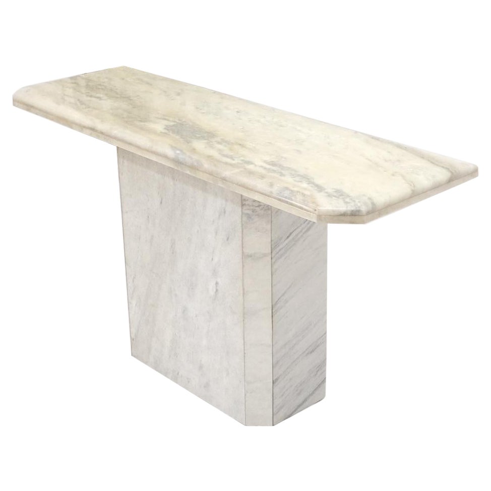White & Grey Carrara Marble Single Pedestal Console Sofa Table For Sale