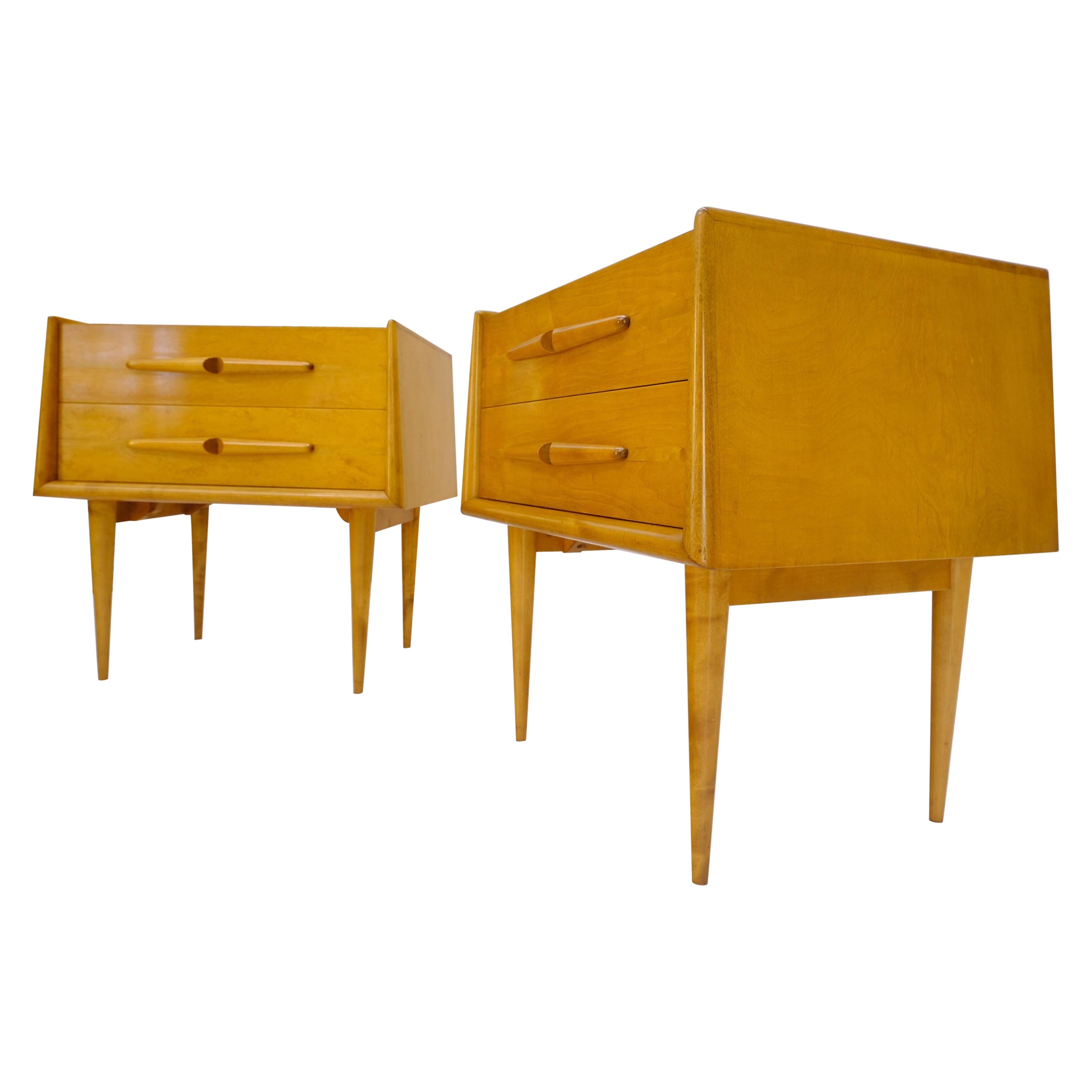 Pair of Honey Amber Lacquer Edmond Spence Two Drawer Nightstands End Tables
