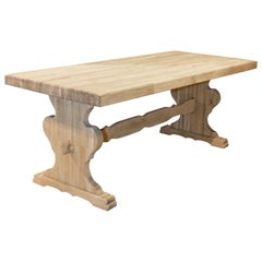 Used Bleached Blended Grain French Oak Trestle Style Farm Table