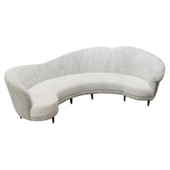 1950's Italian Curved Sofa, Bouclè and Rafia