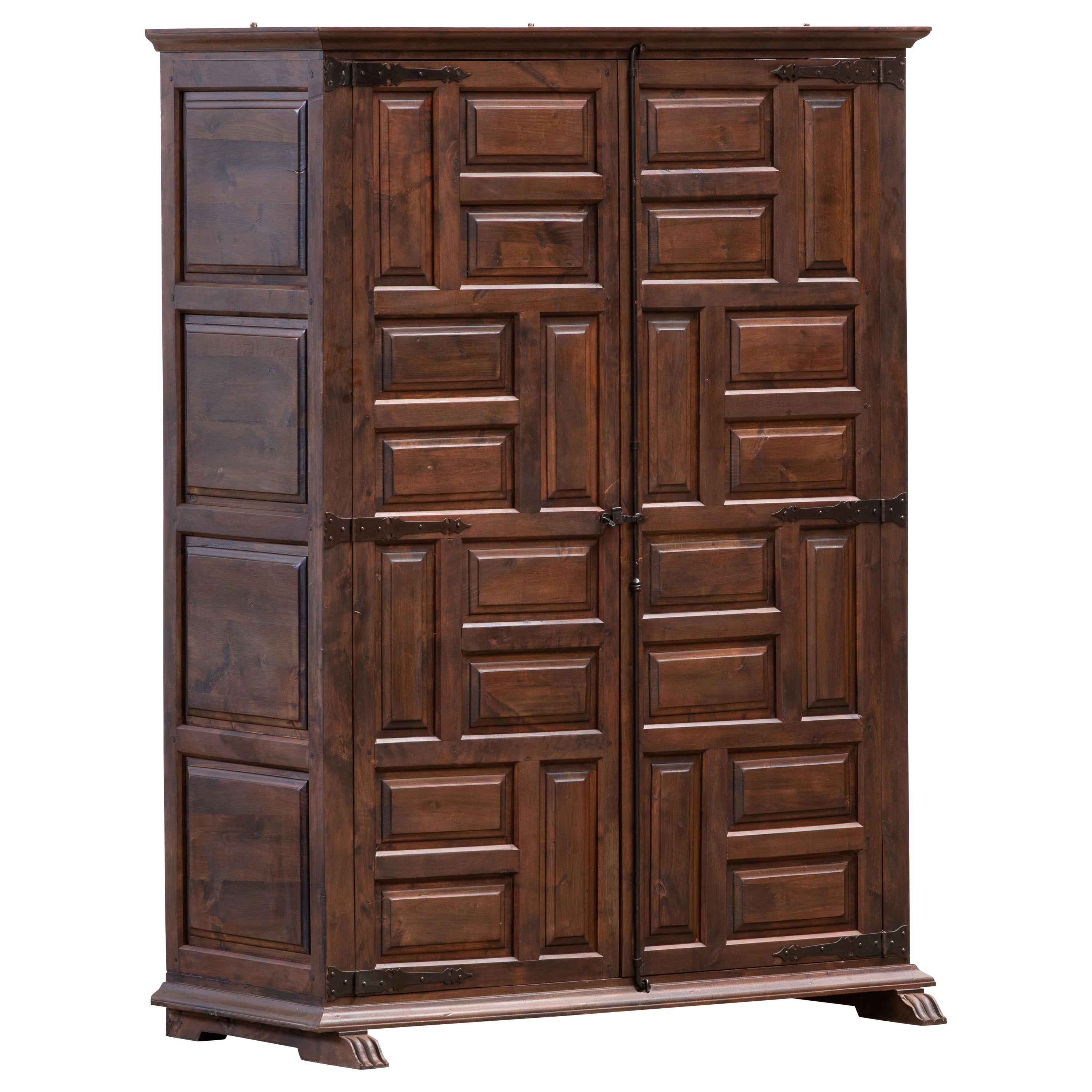 19th Catalan Spanish Baroque Carved Walnut Tuscan Two doors Wardrobe or Cabinet