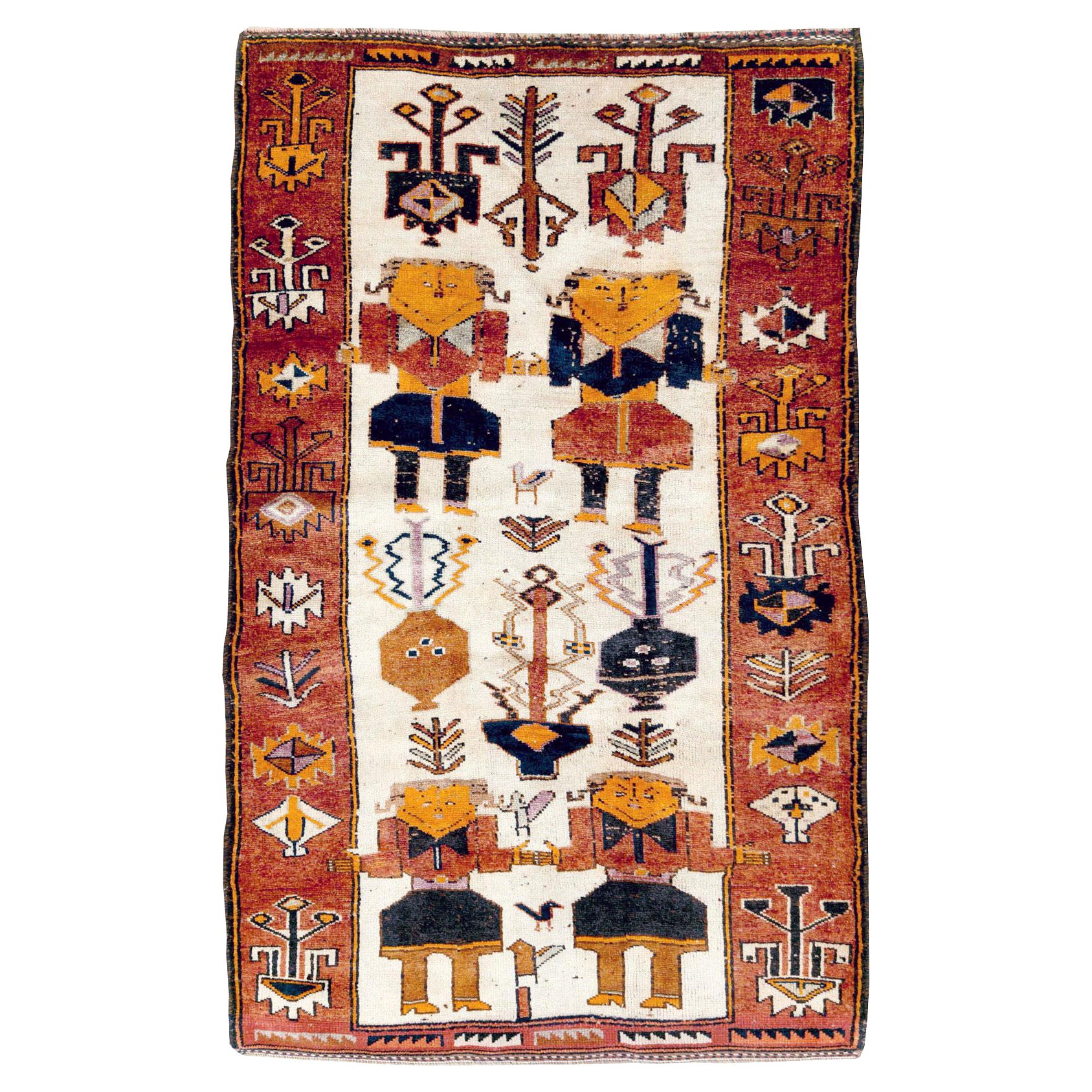 Mid-20th Century Handmade Persian Pictorial Bakhtiari Accent Rug For Sale