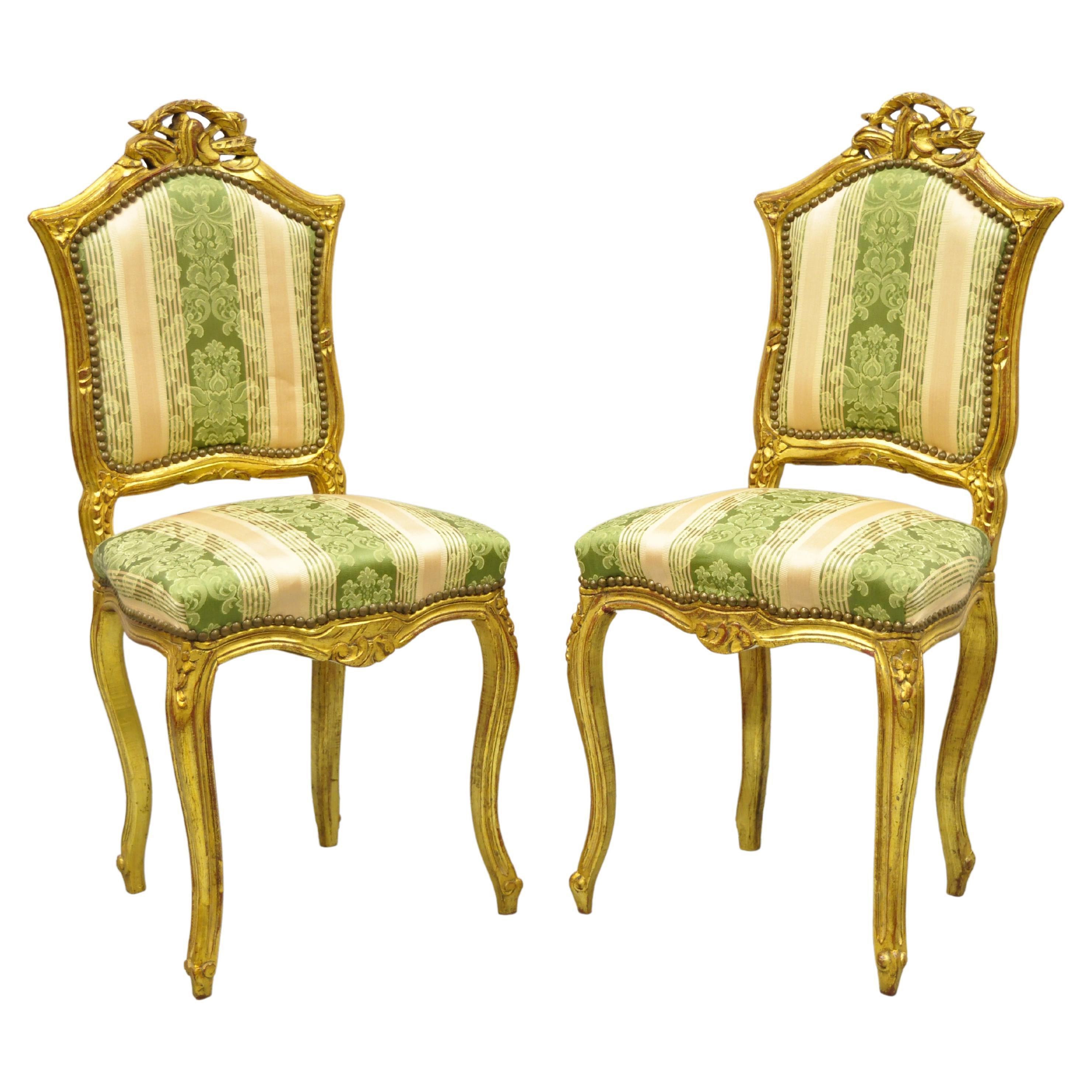 Vintage French Louis XV Style Gold Giltwood Carved Boudoir Side Chairs, a Pair