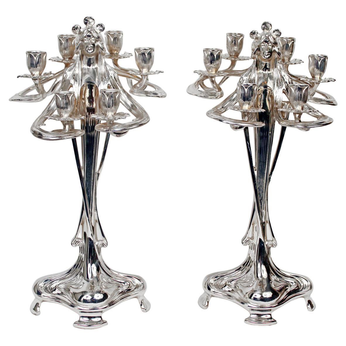 Pair of Medusa Art Nouveau Candelabras For Sale