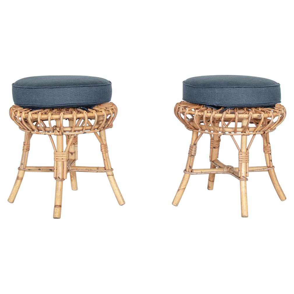 Pair of Rattan Stools in the Style of Franco Albini