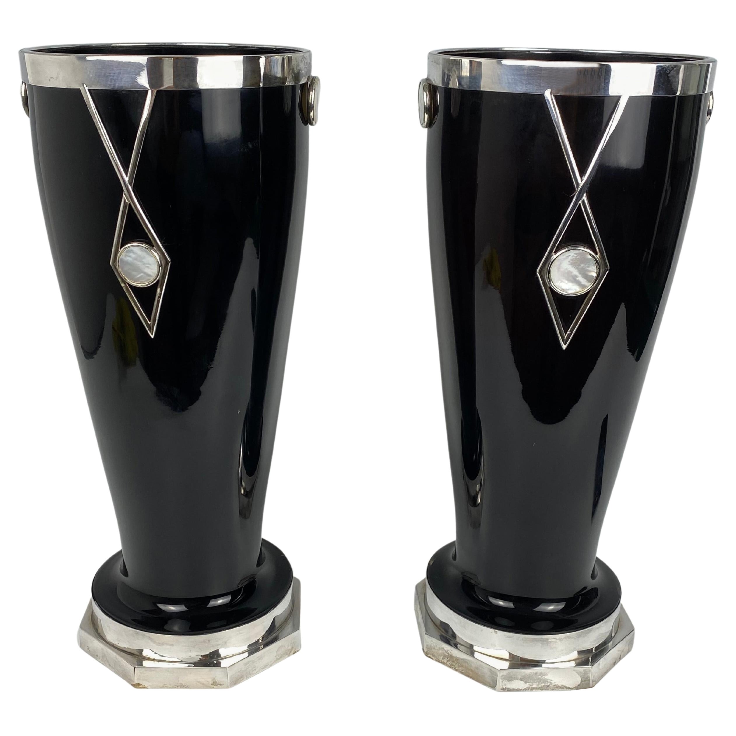  Art Deco black Glass Vases