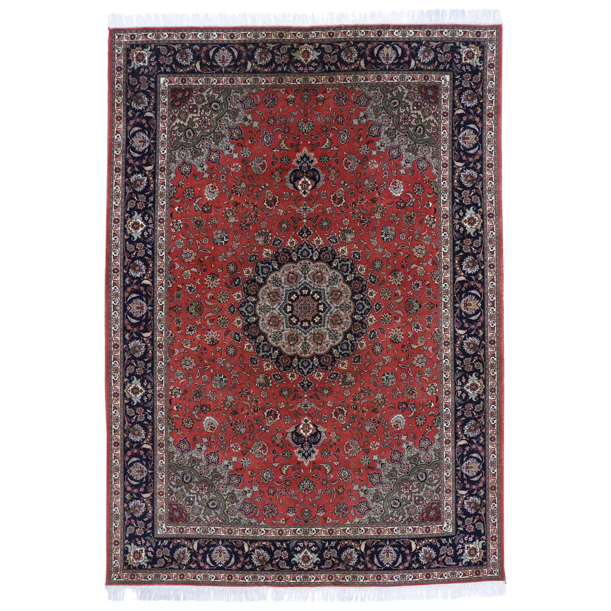 Vintage Persian Tabriz Rug with Victorian English Manor Style For Sale
