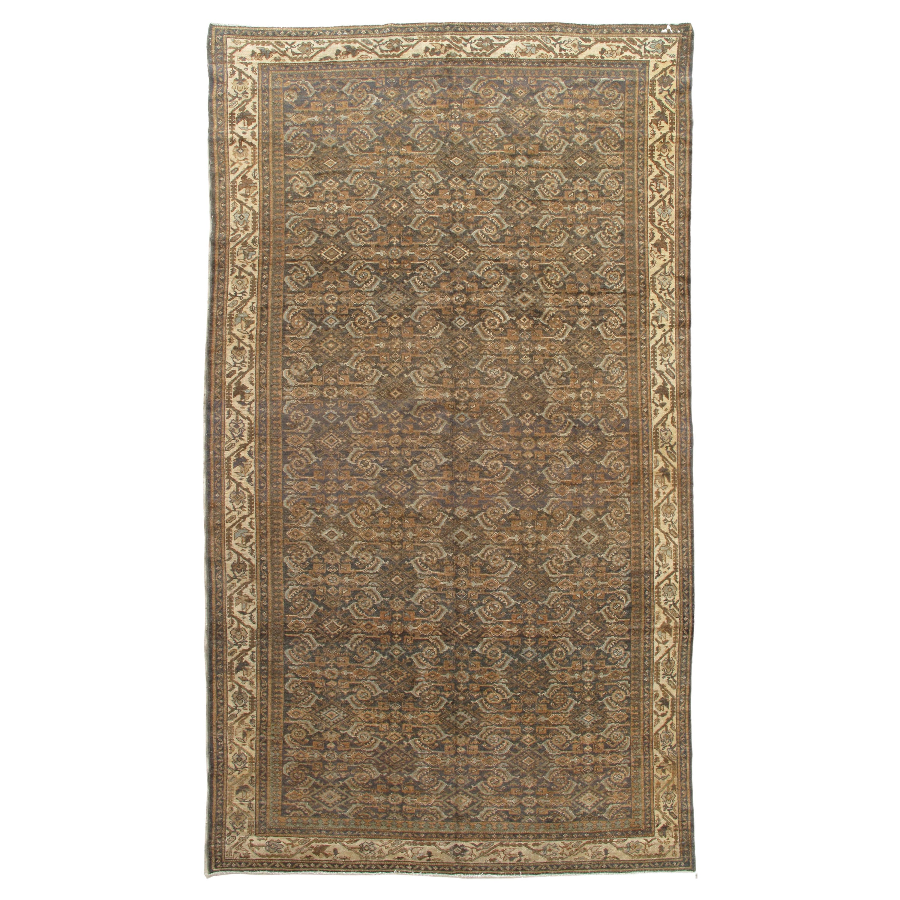 Antique Malayer Carpet, Handmade Oriental Rug, Green, Gray, Taupe, Fine Allover For Sale