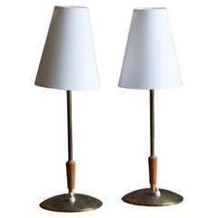 Möllers Armatur Elektriska, Table Lamps Lights, Brass, Oak, Sweden, 1960s