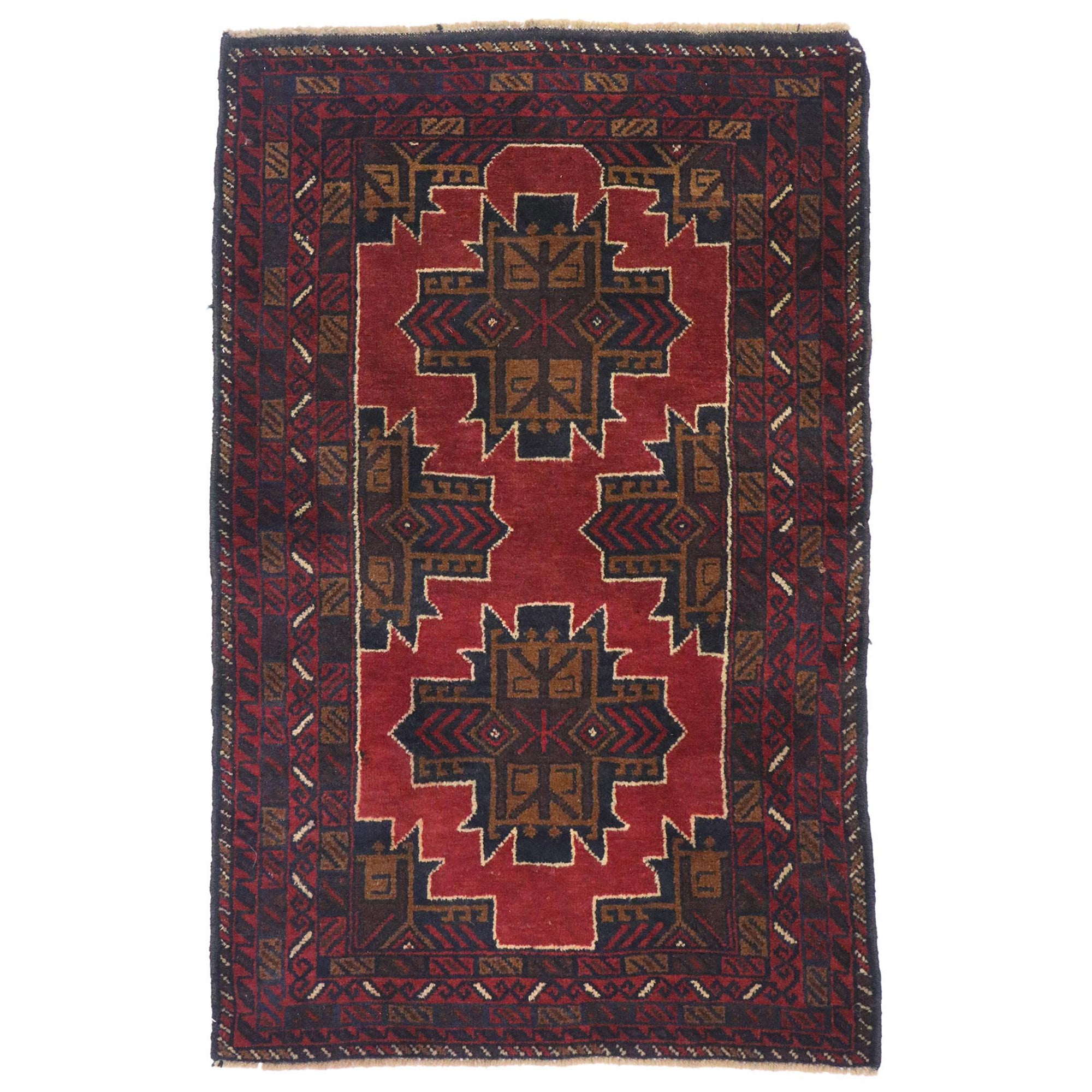 Vintage Persian Baluch Rug with Mid-Century Modern Style For Sale