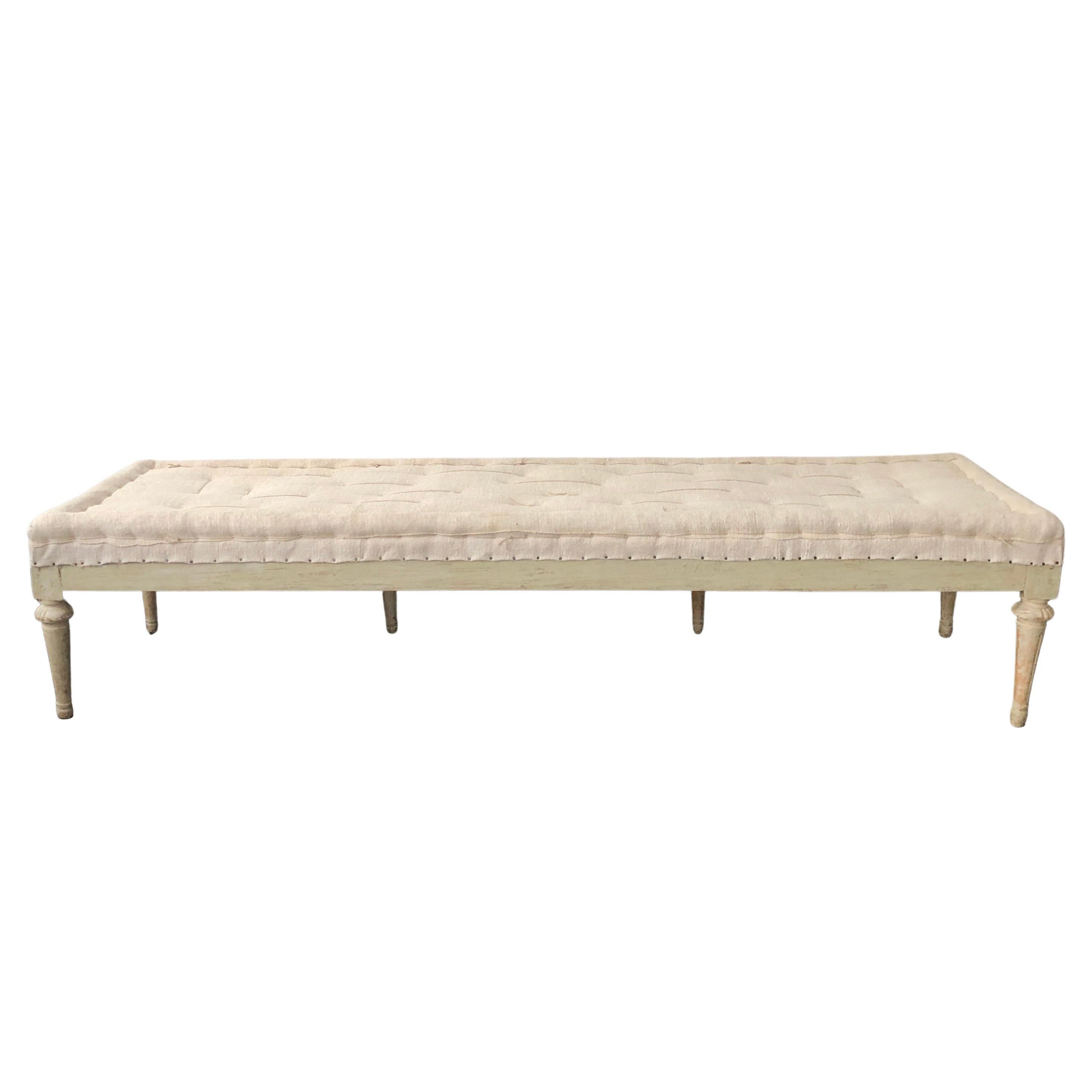 Swedish 18th century Gustavian Period Bench with Antique Linen