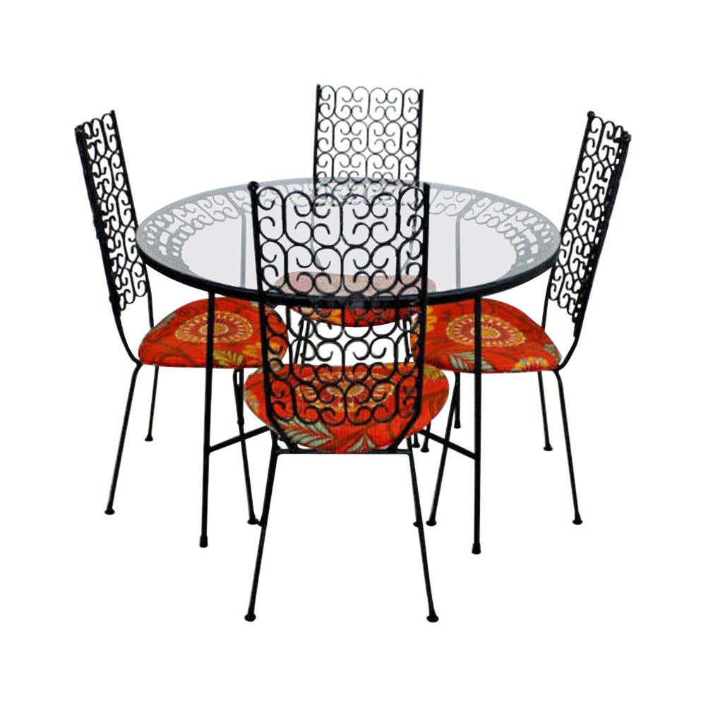 Mid-Century Modern Arthur Umanoff Grenada Metal Patio Set Table 4 Chairs Orange