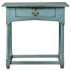 English 18th Century Blue Painted One Drawer Side Table