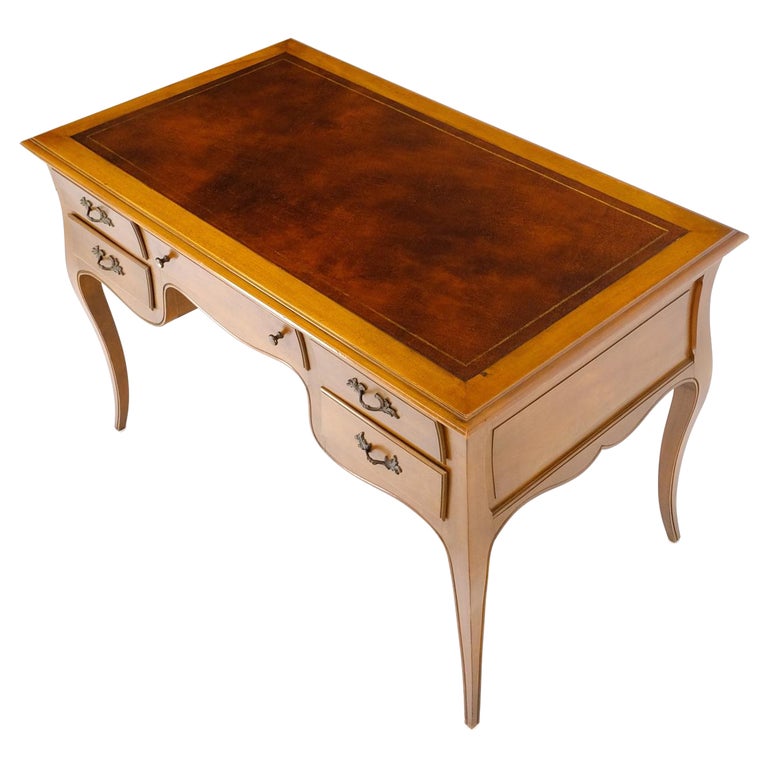 Country French Solid Walnut Leather Top Writing Table Desk For Sale at