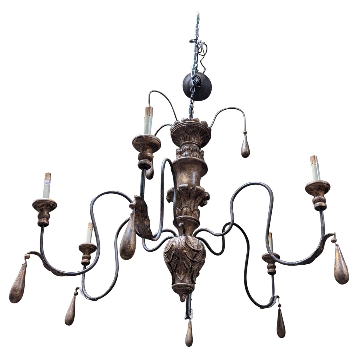 20th Century Gold Metal Chandelier from Italy For Sale