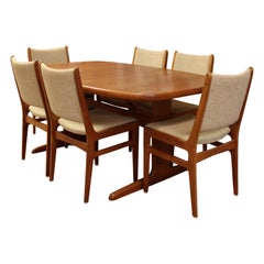 Mid Century Modern D Scan Danish Teak Dining Set Table & 6 Chairs 1960s 2 Leaves