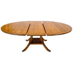 Large Solid Board Splayed Legs Round Dining Table One Leaf