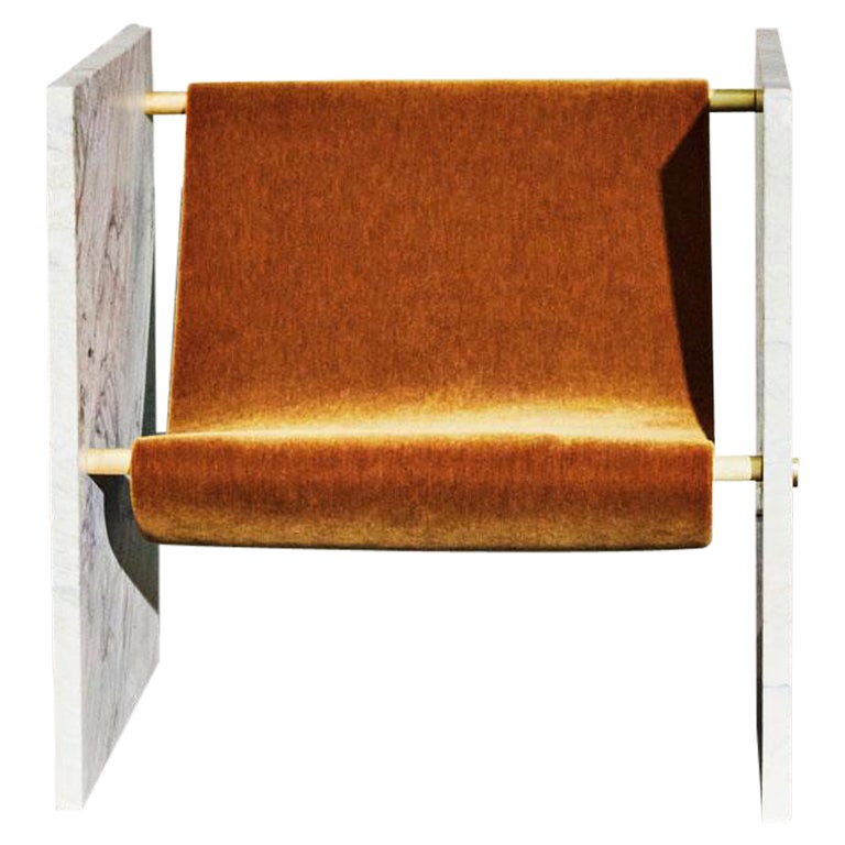 Marble, Brass, and Mohair Chair in Pistache by Slash Objects For Sale