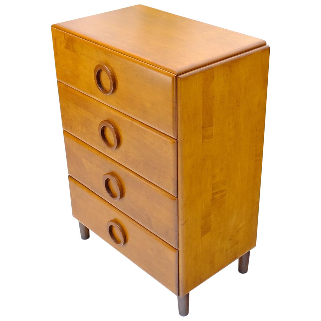 Russel Wright Solid Maple Art Deco Round Pulls 4 Deep Drawers High Chest Dresser For Sale