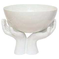 Italian White Ceramic 2 Part Monumental Hands and Bowl Sculpture Vintage